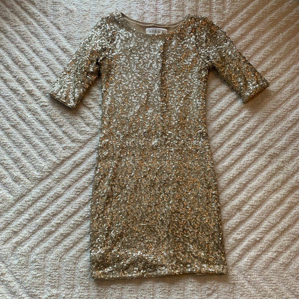 Abercrombie & Fitch | Sequin 3/4 Sleeve Mini Dress | Gold | Women’s | Small - Picture 3 of 3